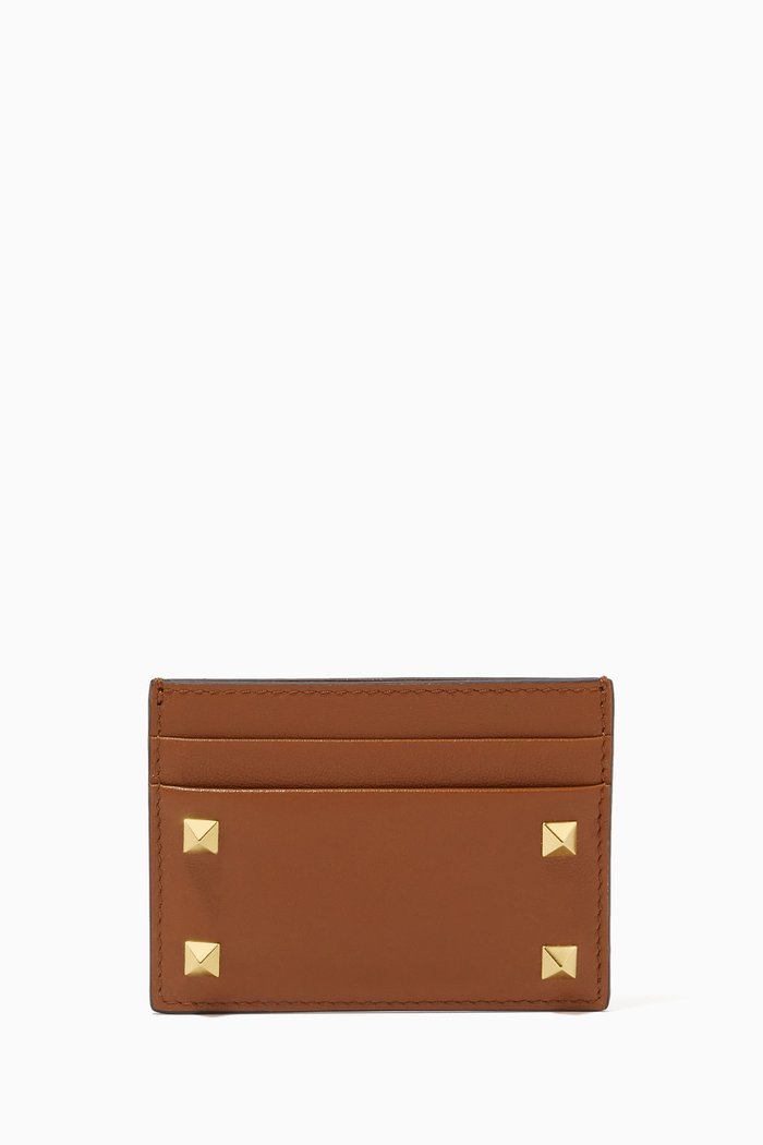 

Valentino Garavani Rockstud Cardholder in Leather, Brown