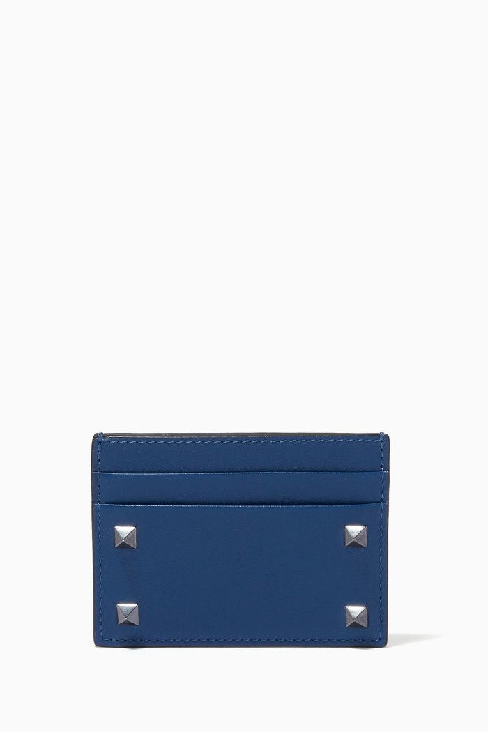 

Valentino Garavani Rockstud Cardholder in Leather, Blue