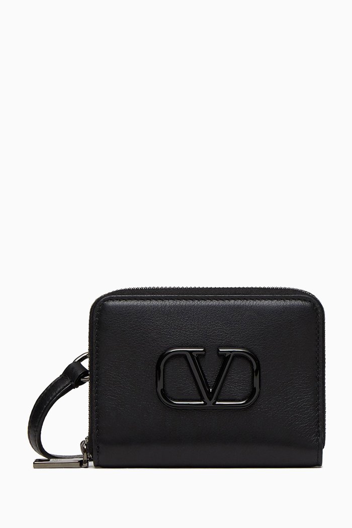 

Valentino Garavani VLOGO Wallet with Neck Strap in Calfskin, Black