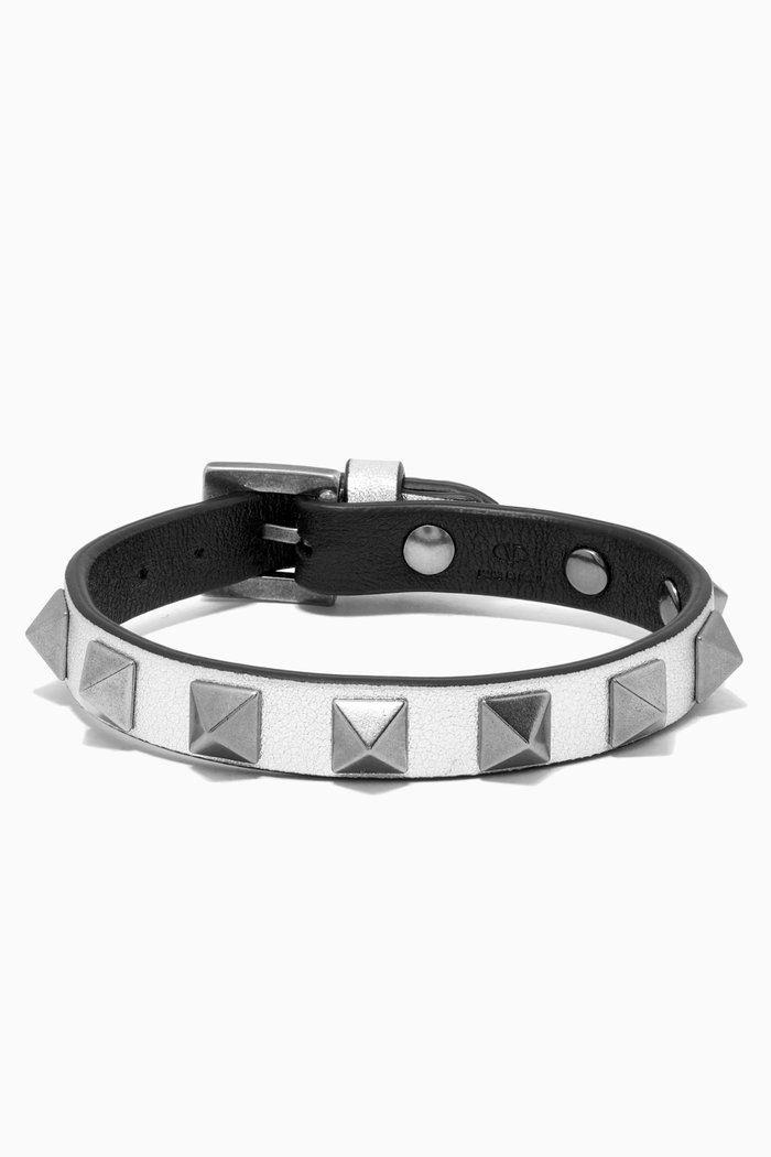 

Valentino Garavani Rockstud Bracelet in Calfskin, Silver