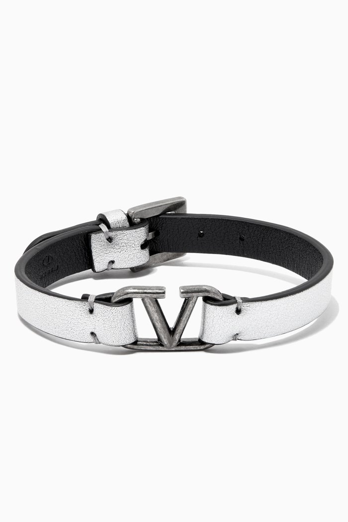 

Valentino Garavani VLOGO Bracelet in Leather, Silver