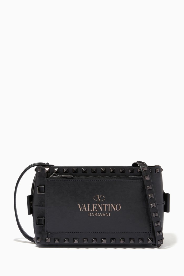 

Rockstud Handle Bag in Leather, Black