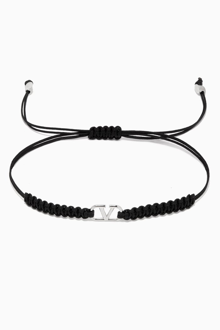 

Valentino Garavani VLOGO Bracelet in Waxed Cotton & Metal, Black