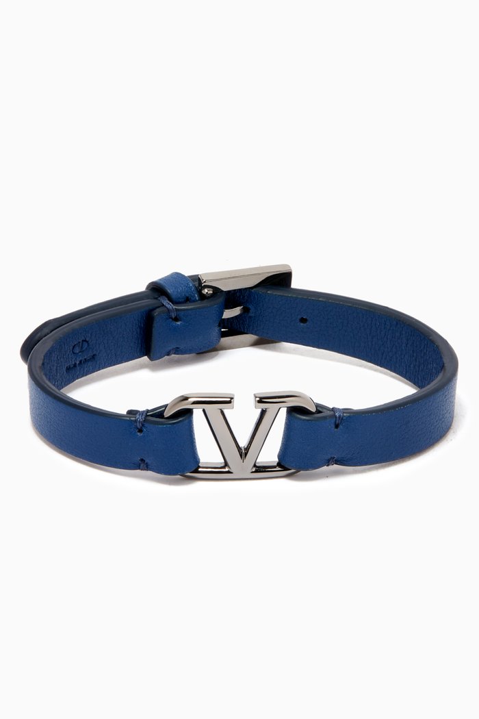 

Valentino Garavani VLOGO Bracelet in Leather, Blue
