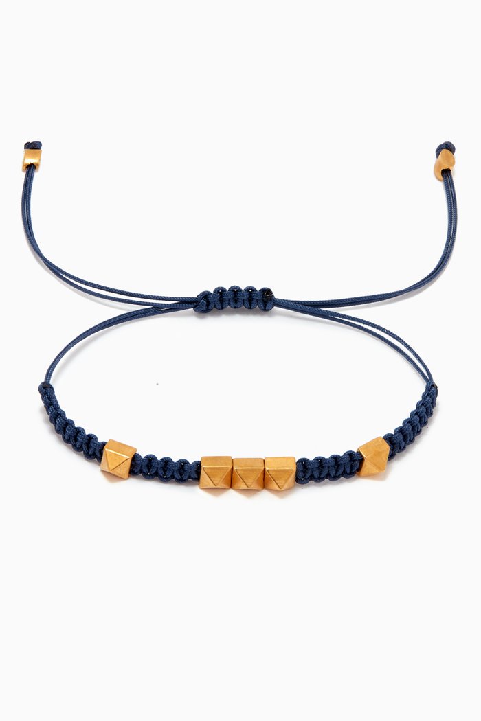 

Valentino Garavani Rockstud Bracelet in Waxed Cotton & Metal, Blue