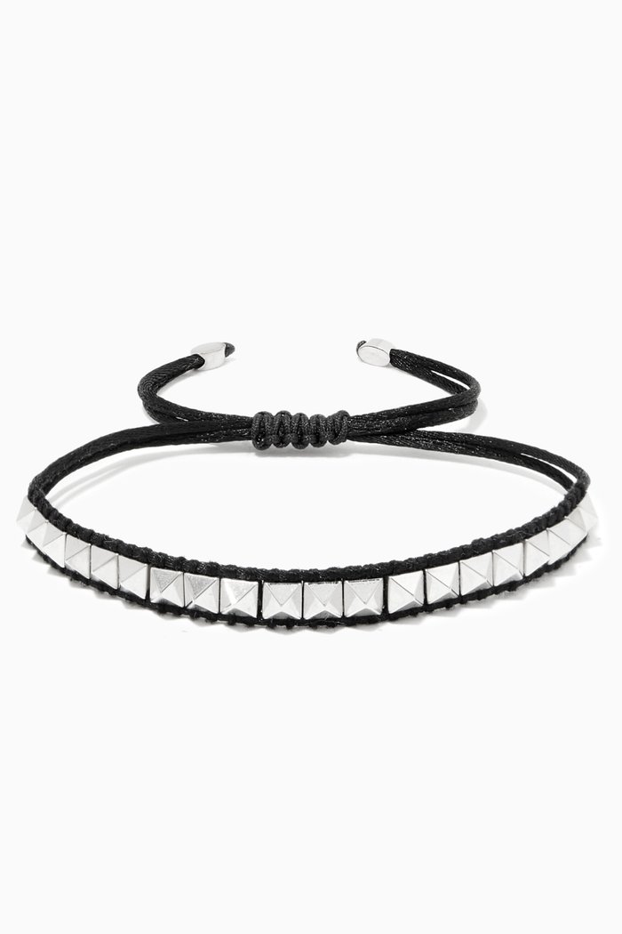 

Valentino Garavani Micro Stud Bracelet in Waxed Cotton & Metal, Black