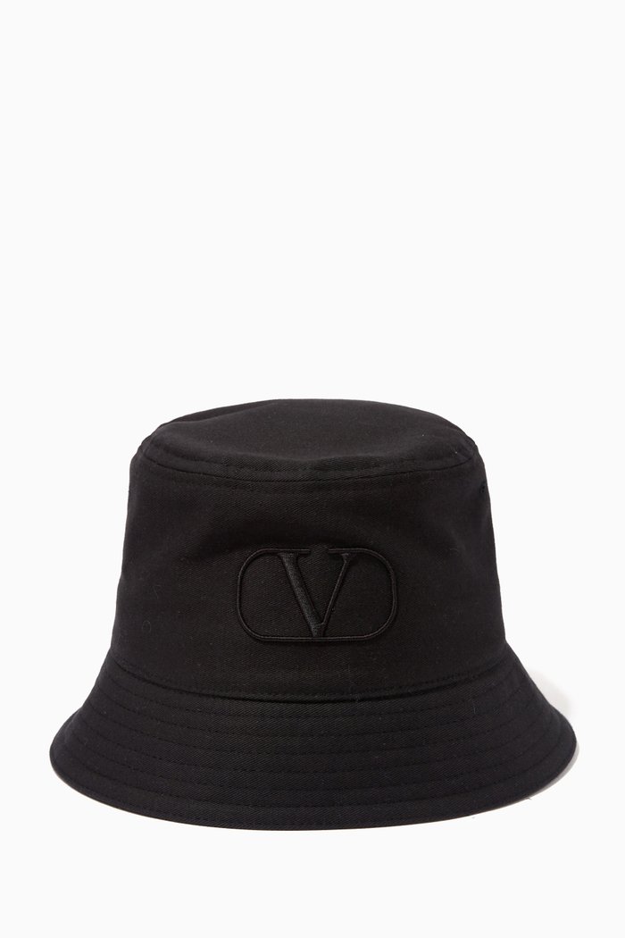Valentino Garavani VLOGO Bucket Hat in Nylon, Black