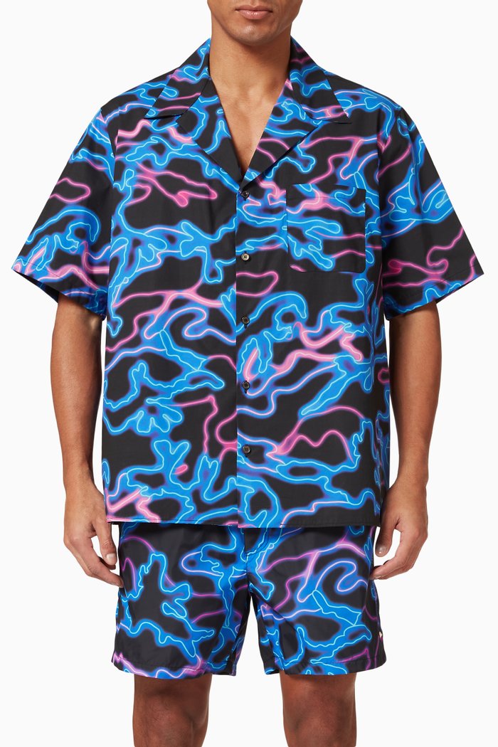 

Neon Camo Print Shirt in Cotton Poplin, Grey