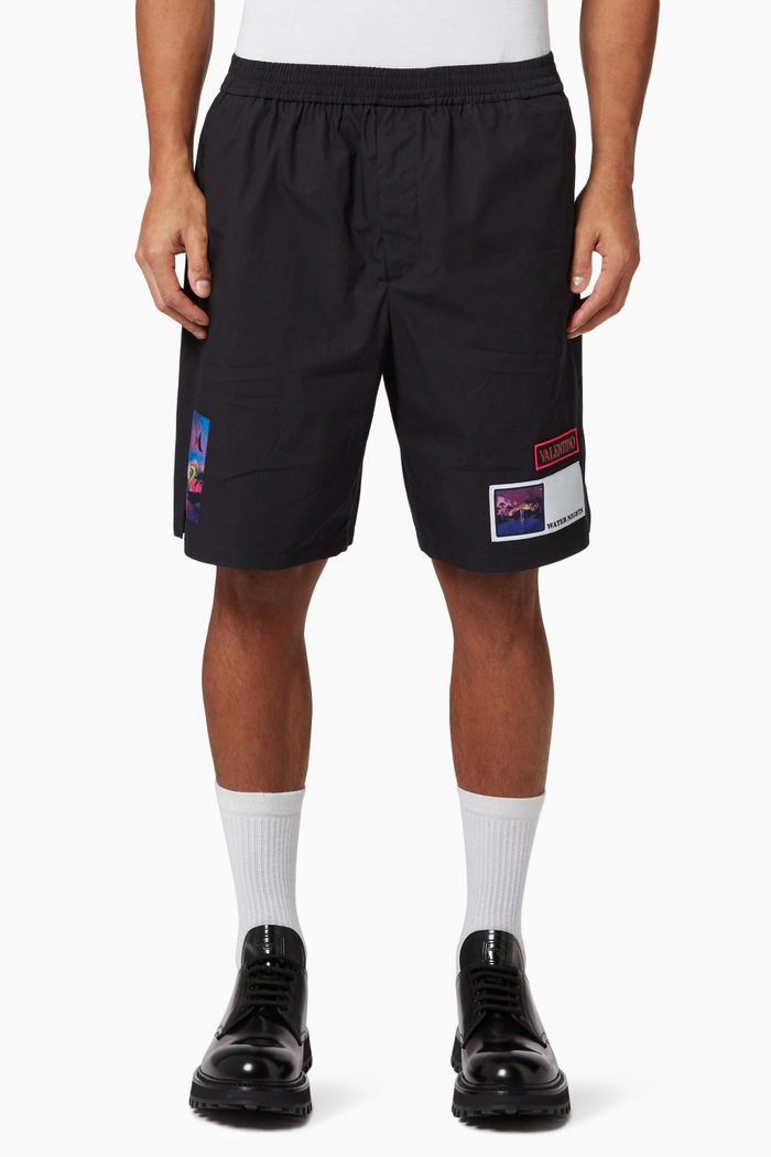 

Brocade Patch Bermuda Shorts in Cotton, Blue