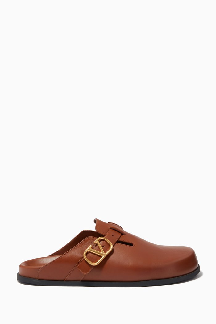 Valentino Garavani VLOGO Sabots in Leather, Brown