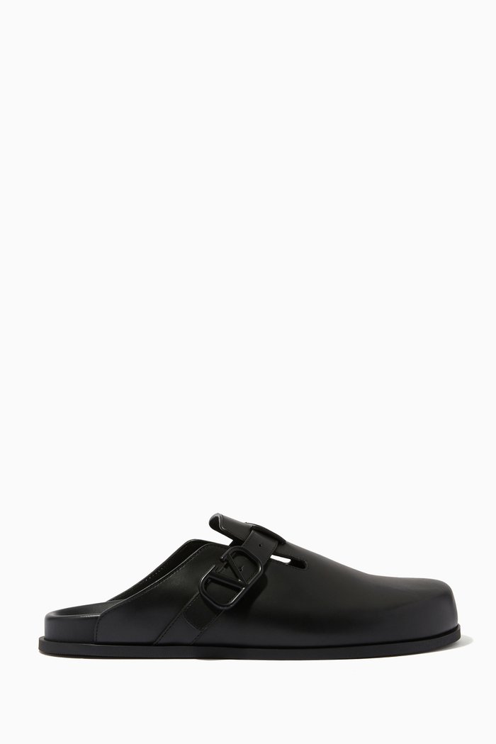 Valentino Garavani VLOGO Sabots in Leather, Black