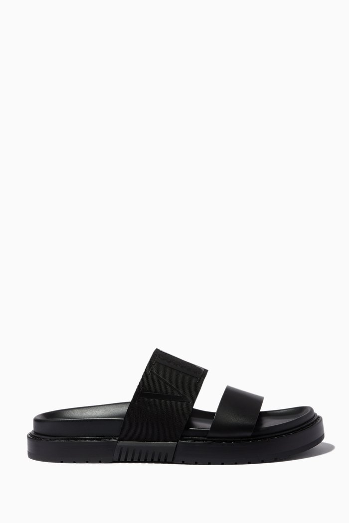 

Valentino Garavani VLTN Slide Sandals in Leather, Black