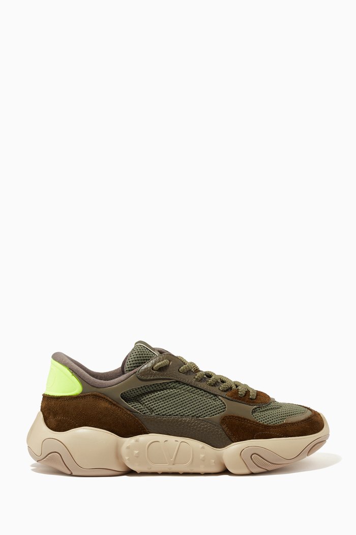 

Valentino Garavani Bubbleback Sneakers in Mesh & Suede, Green