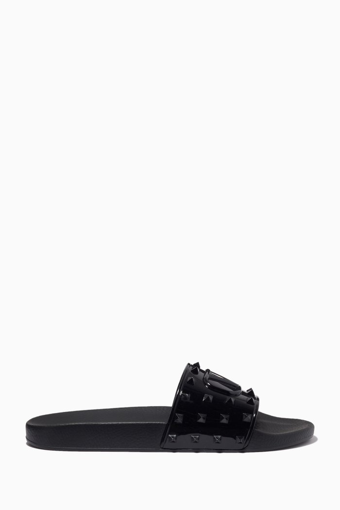

Valentino Garavani Rockstud VLOGO Slides in Rubber, Black
