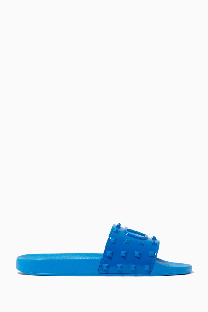 

Valentino Garavani Rockstud VLOGO Slides in Rubber, Blue
