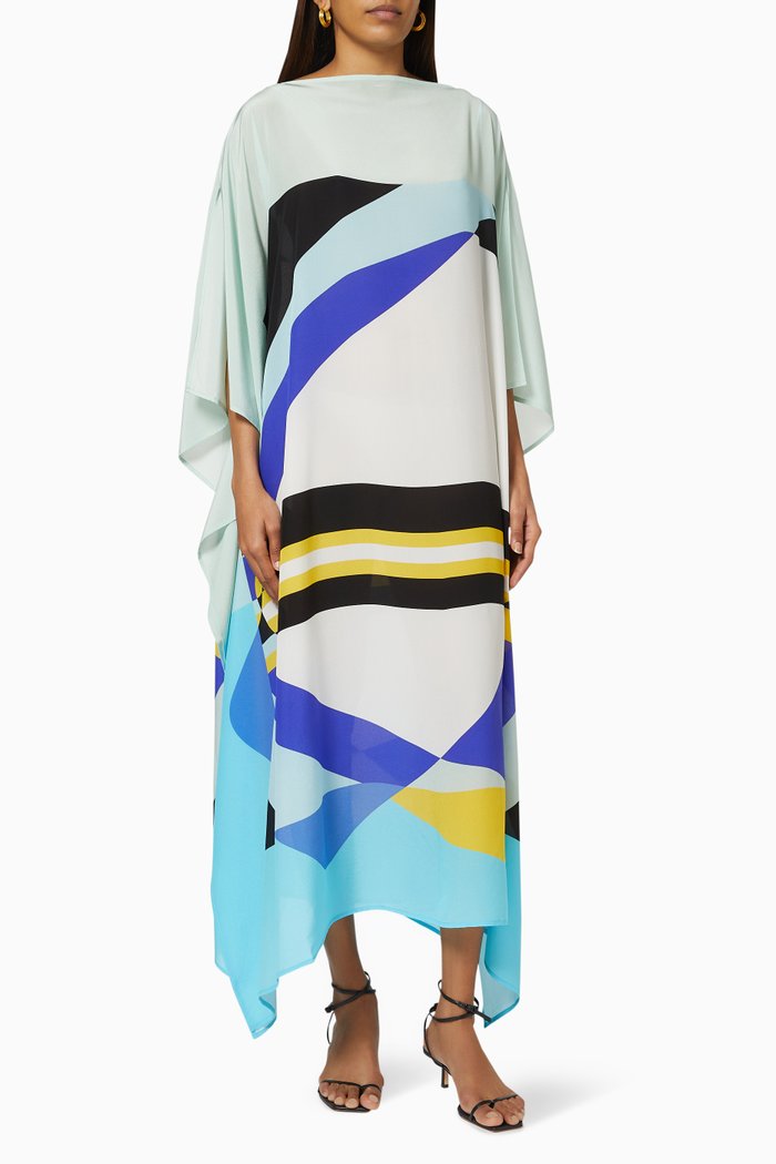 

Davis Long Scarf Dress in Crepe De Chine, Blue