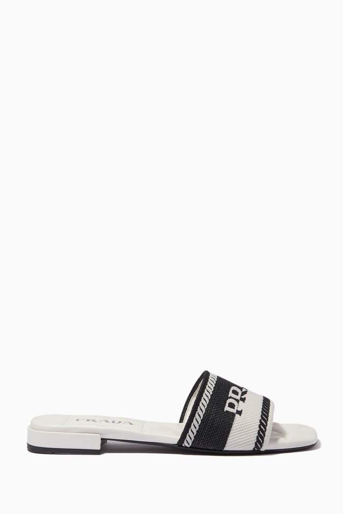 

Ricamo Slides in Woven Logo Fabric, White