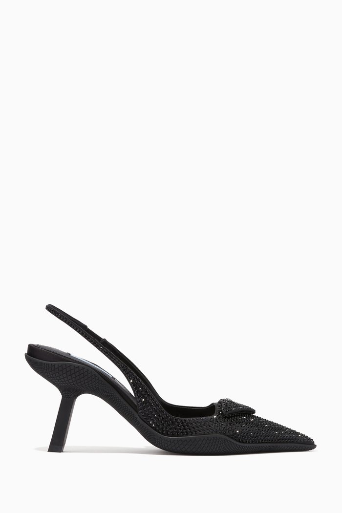 

Triangle Logo Crystal Slingback Pumps in Satin, Black