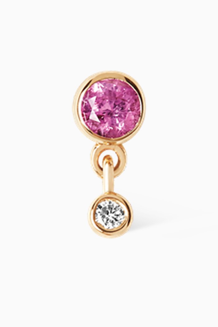 

Mini Me Sapphire Single Stud in 14kt Yellow Gold, Pink