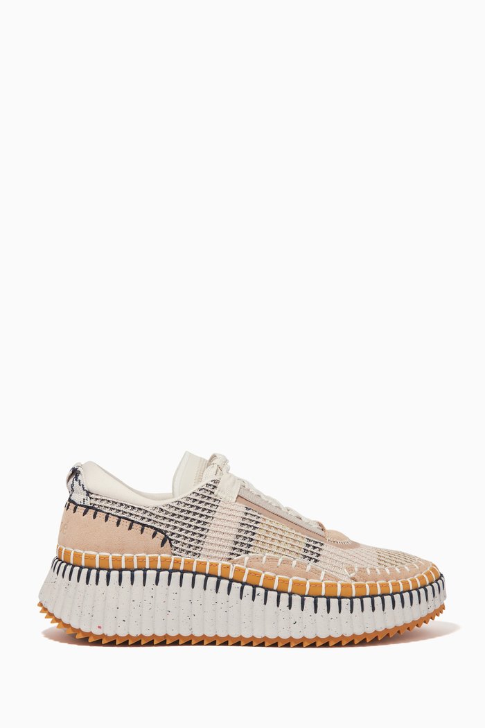 

Nama Embroidered Sneakers in Recycled Mesh & Suede, Neutral