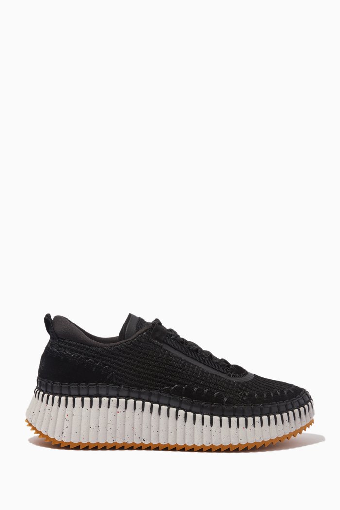 

Nama Embroidered Sneakers in Recycled Mesh & Suede, Black