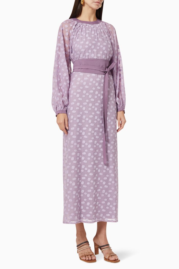 Belted Maxi Dress in Swiss Dot Chifon, Purple