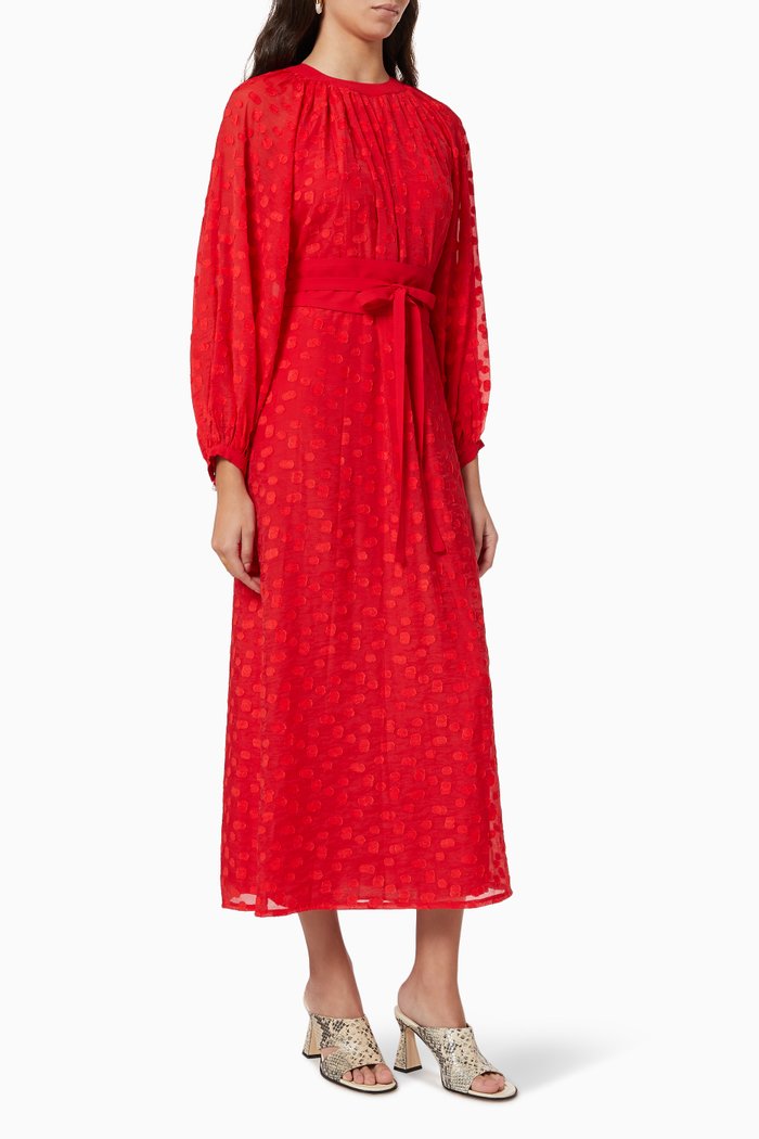 

Belted Maxi Dress in Swiss Dot Chifon, Red