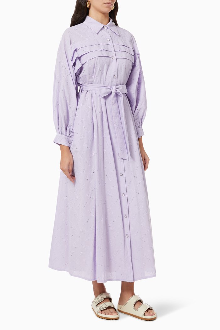 Buttoned Shirt Dress in Cotton, Purple