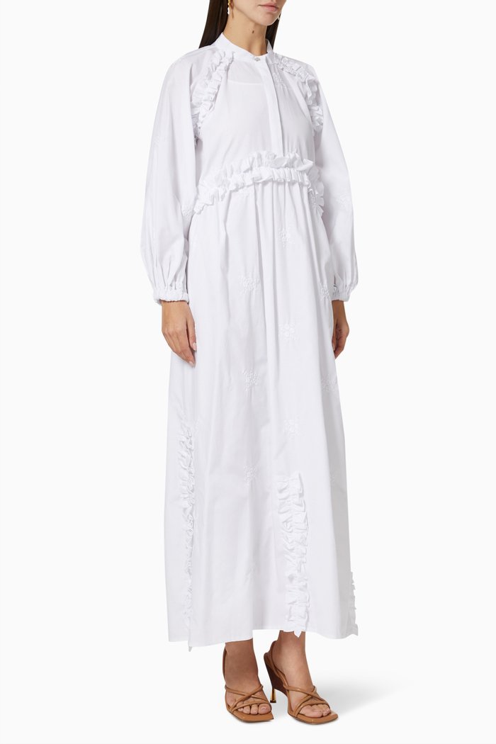 

Floral Embroidered Maxi Dress in Cotton, White