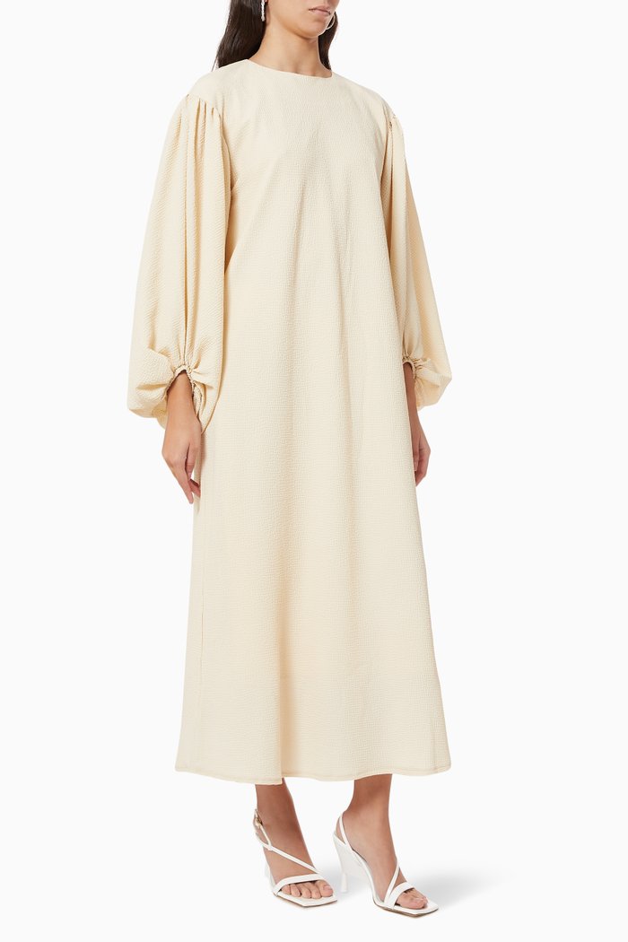 

Balloon Sleeves Maxi Dress in Cotton, Neutral