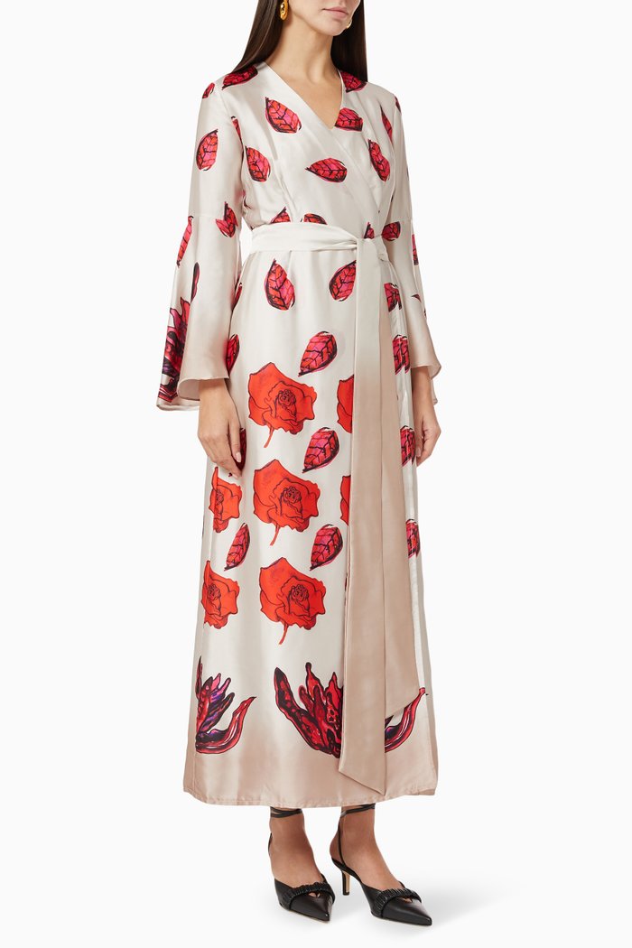 

Floral Wrap-around Dress in Crepe, Multicolour