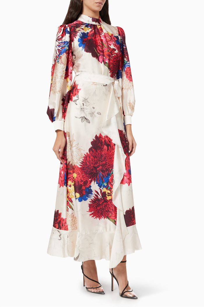 

Floral Wrap-around Maxi Dress in Crepe, Multicolour