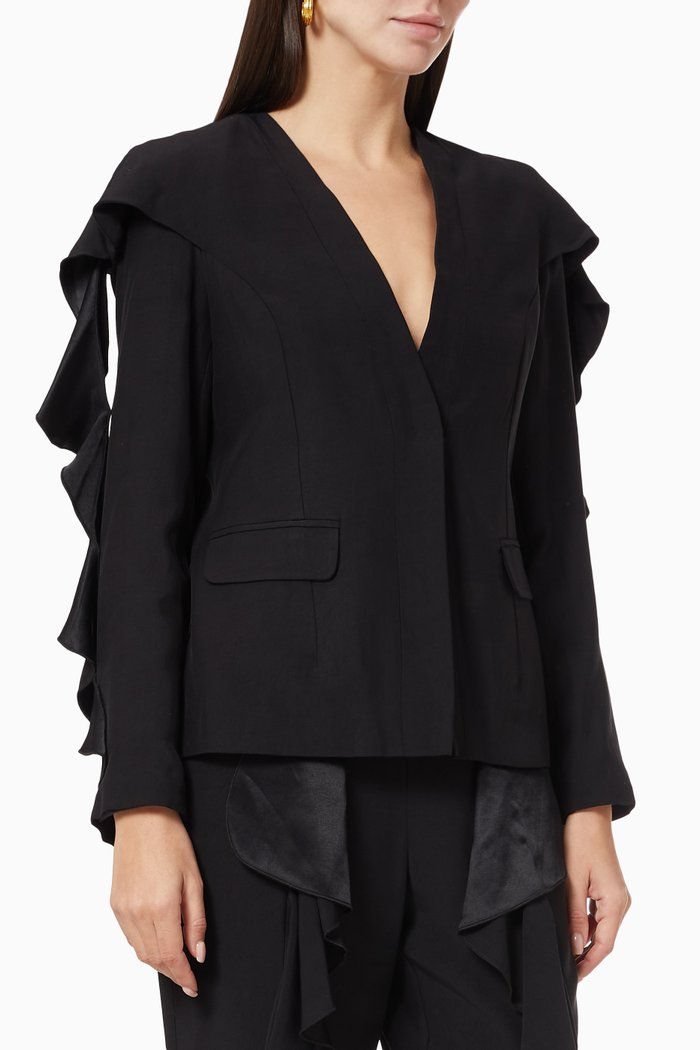 

Ruffled Jacket in Crepe, Black