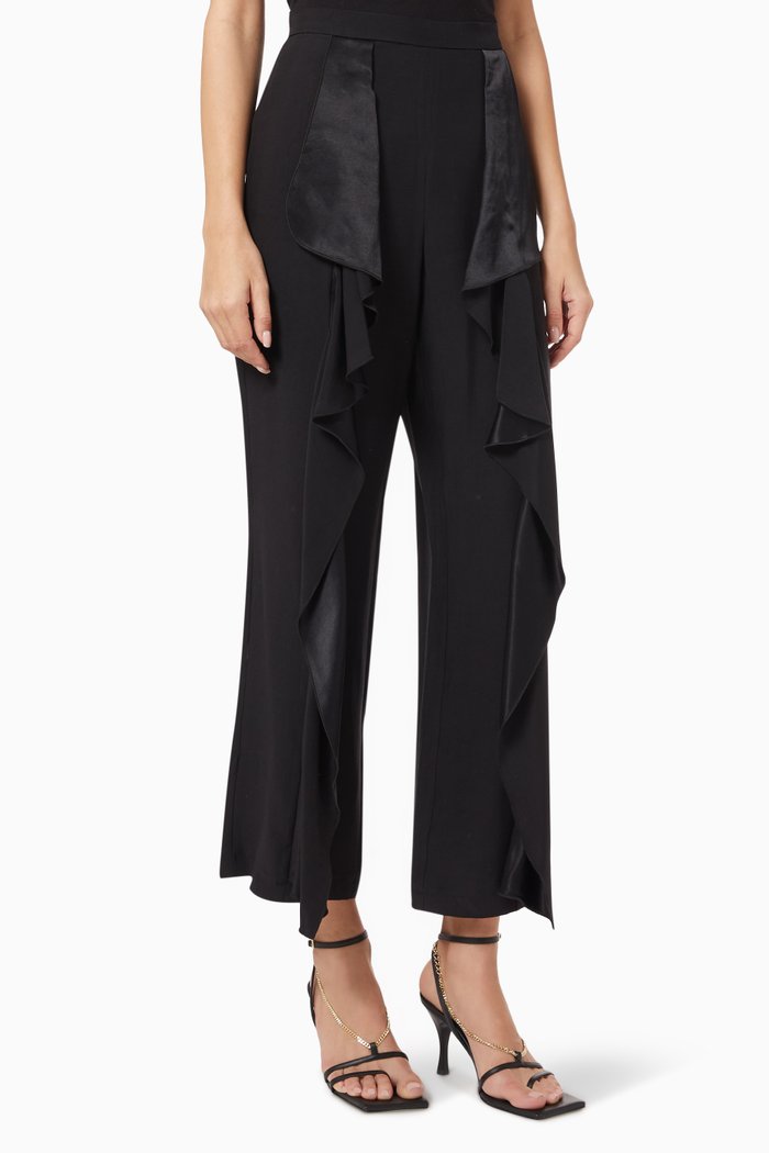 

Ruffled Trims Trousers in Crepe, Black