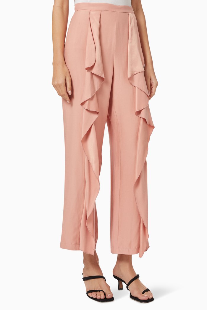 

Ruffled Trims Trousers in Crepe, Pink