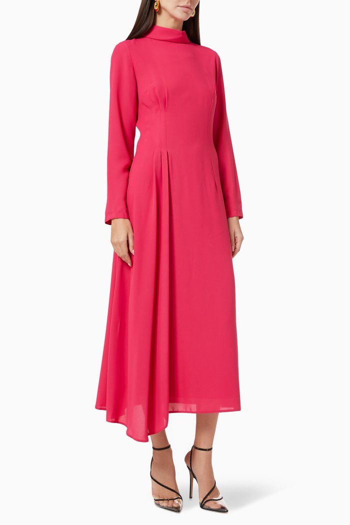 

Floral Midi Dress in Crepe, Pink