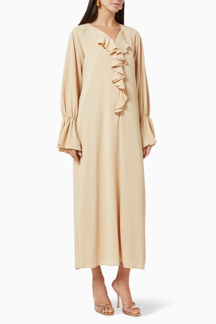 

Ruffled Trim Mid-axi Dress in Crepe, Neutral