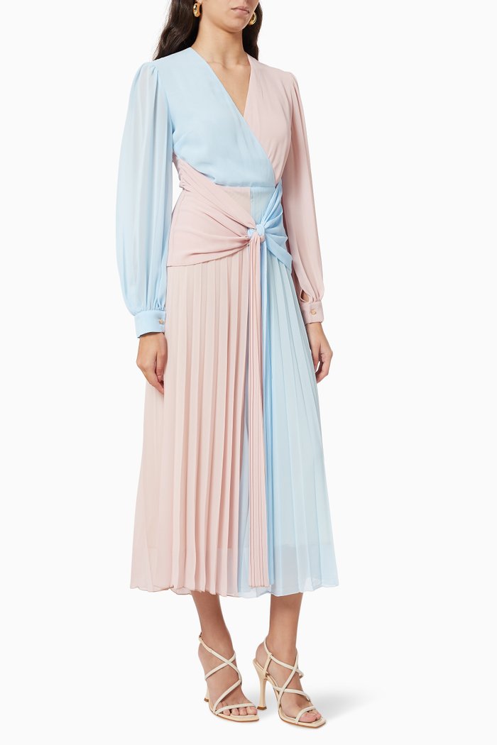 

Colour-blocked Draped Maxi Dress in Chiffon, Blue
