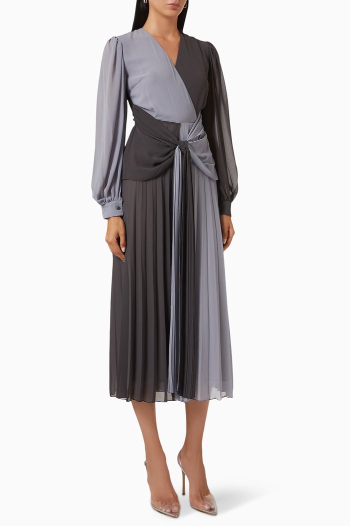 

Colour-blocked Draped Maxi Dress in Chiffon, Grey