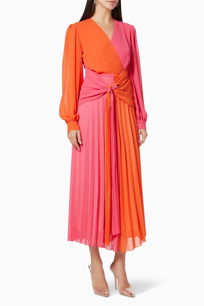 

Colour-blocked Draped Maxi Dress in Chiffon, Orange