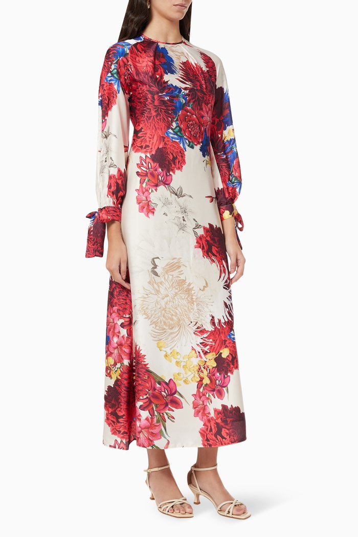 Floral Maxi Dress in Crepe, Red