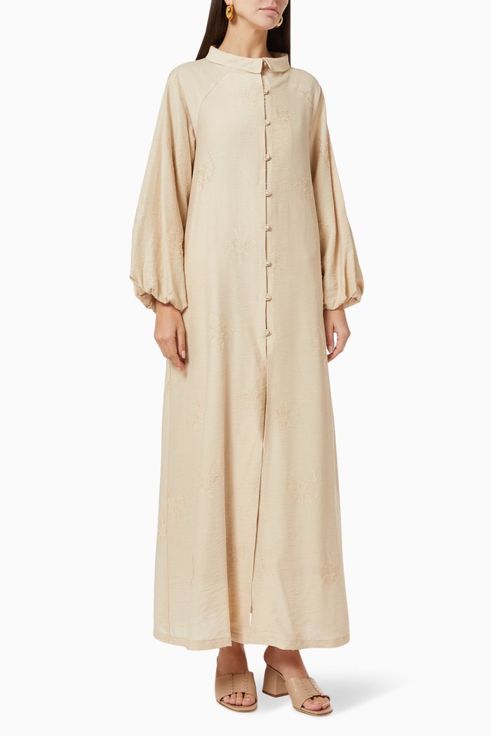 

Button-down Maxi Jacket in Crepe, Neutral