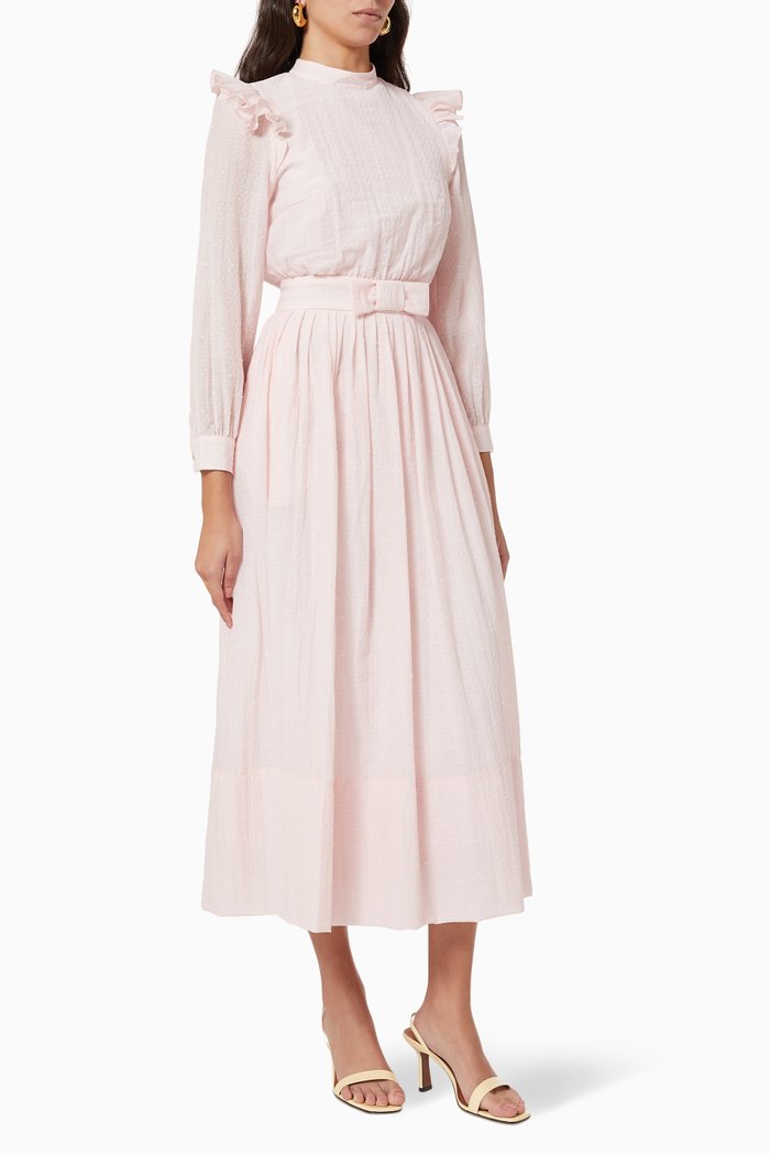 

Ruffled Trims Maxi Dress in Chiffon, Pink