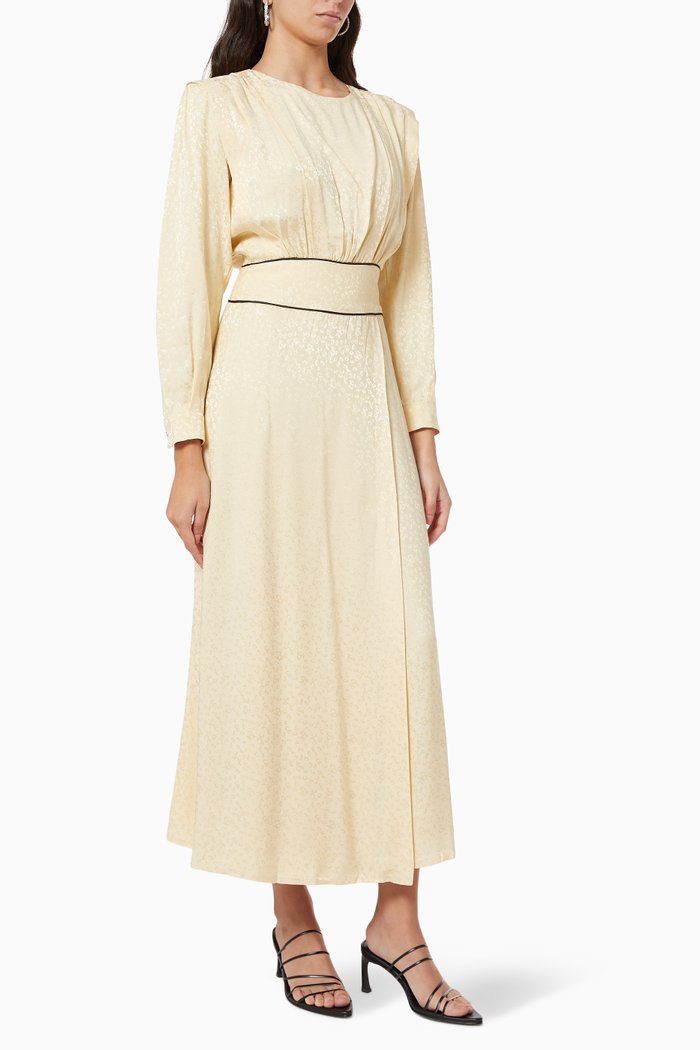 Floral Maxi Dress in Jacquard Crepe, Neutral