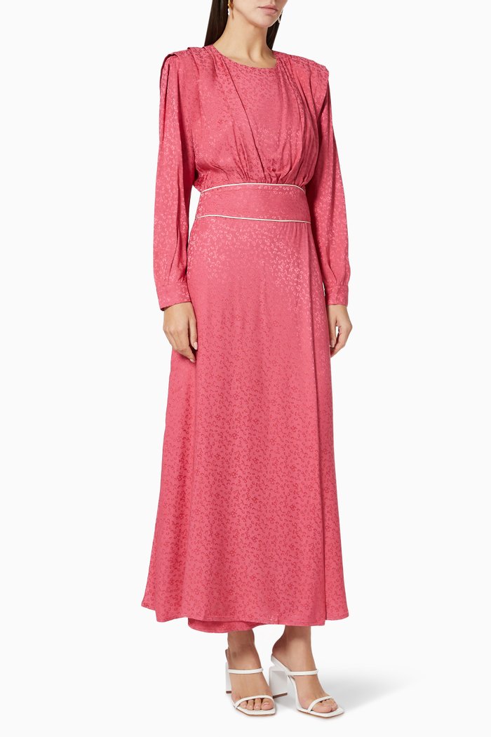 

Floral Maxi Dress in Jacquard Crepe, Pink