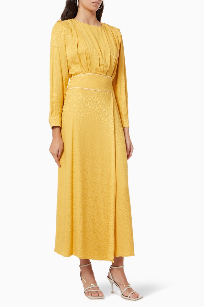 

Floral Maxi Dress in Jacquard Crepe, Yellow