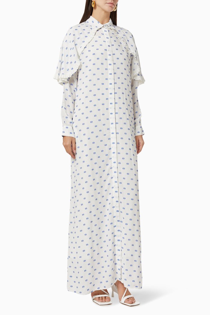 

Ruffled Shirt Dress in Chiffon, White