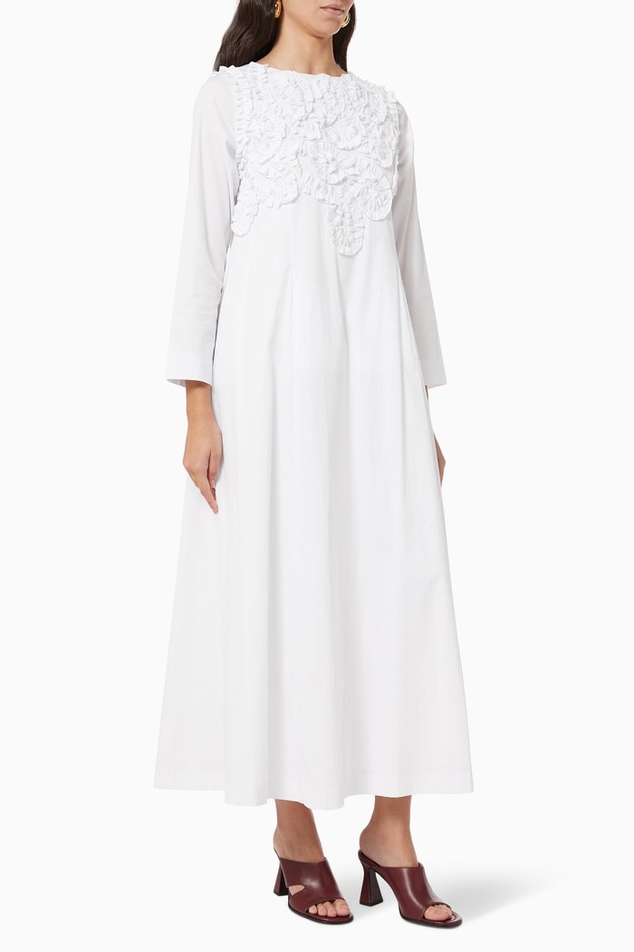 

Floral Trims Maxi Dress in Crepe, White