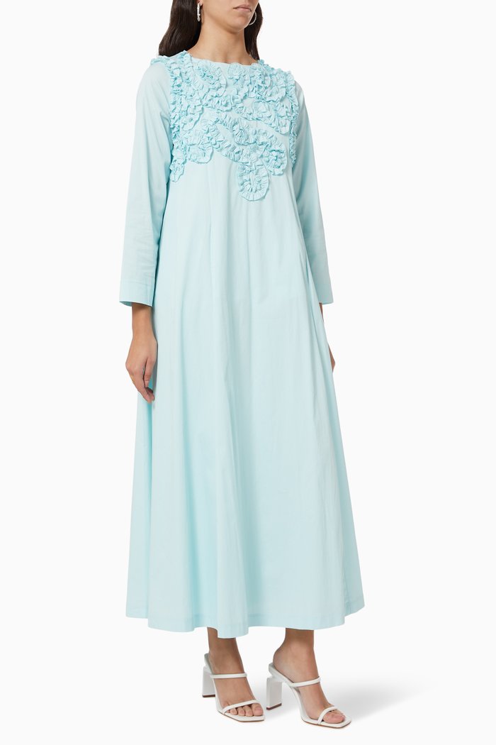 

Floral Trims Maxi Dress in Crepe, Blue