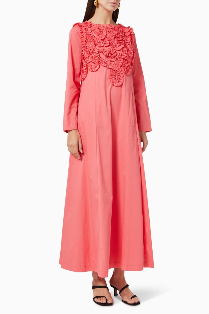 

Floral Trims Maxi Dress in Crepe, Pink